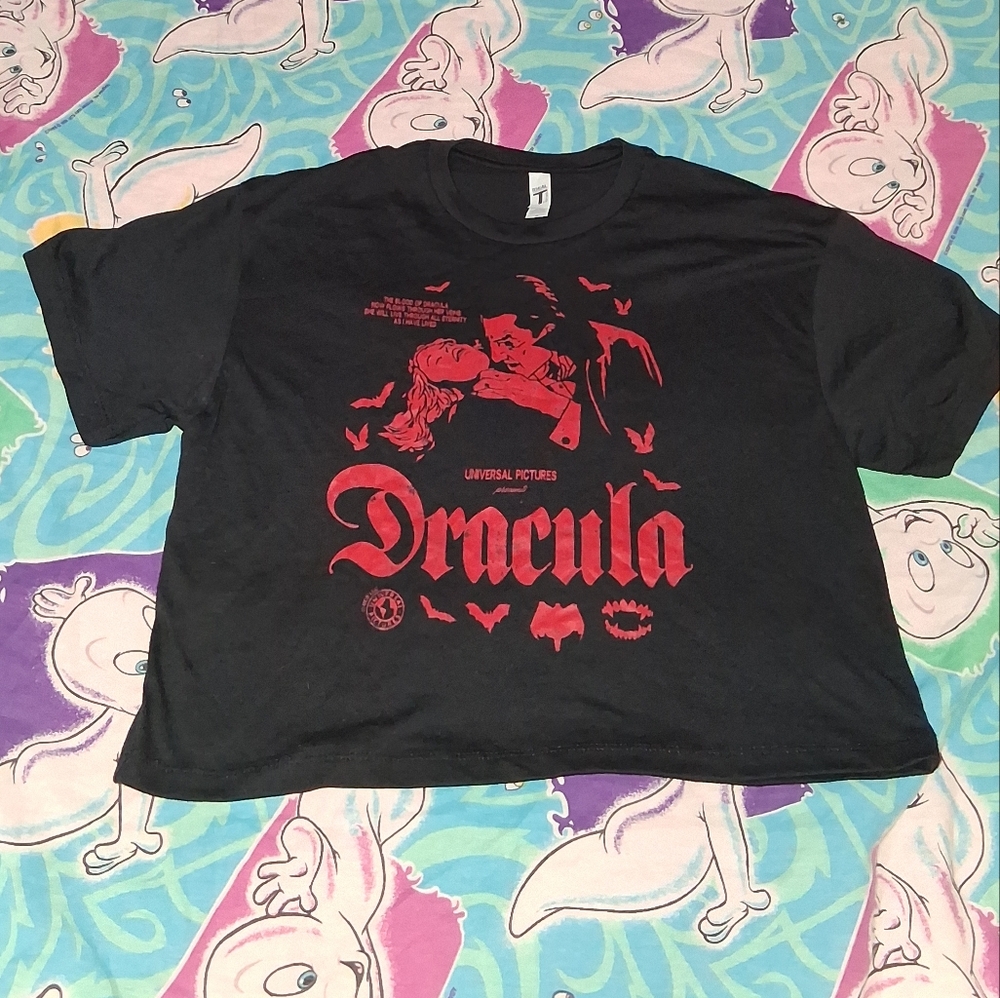 Universal Monsters Dracula Crop Top Shirt Horror Movie Cropped Tee Nights